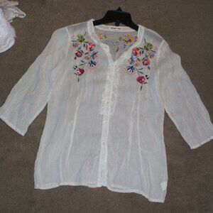 Johnny Was White Embroidered Top - Size Small